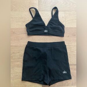 ALO Yoga Black Ribbed Bralette & Shorts Set